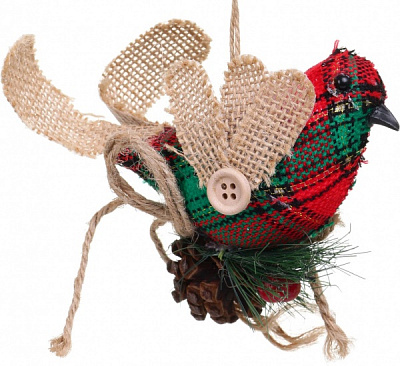 Елочная игрушка Птичка красно-зеленая 14x11 см LD08027 