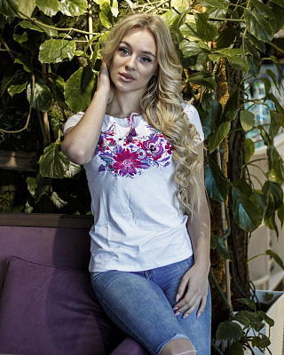 Футболка жіноча Galychanka Петриківка Wft-021 р.XXL білий із фіолетовим