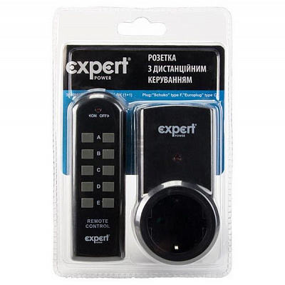 Розетка з дистанцiйним керуванням Expert Power 1+1 IP20 з заземленням чорна