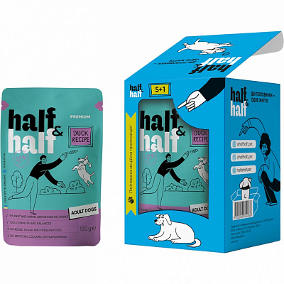 Корм вологий Half&Half шматочки з качкою в соусі 5+1 600 г
