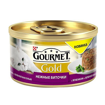 Корм Gourmet Gold нежные биточки с ягненком и зеленой фасолью 85 г 