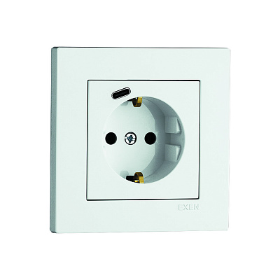 Механизм розетки бытовая с заземлением EXEN Karell IP20 белый 290-000103-274