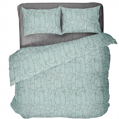 Комплект постільної білизни сімейний Face бірюзовий із сірим UP! (Underprice)