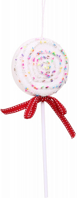 Декорація новорічна Китай Льодяник з бісером YE2026W 9,5 см білий