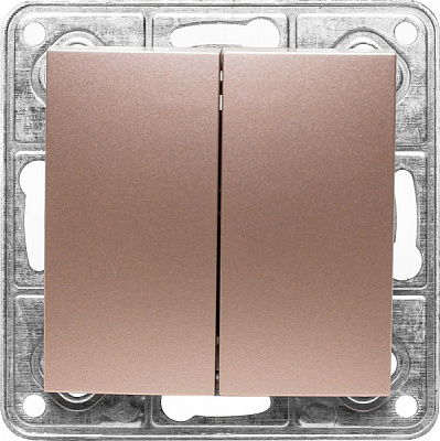 Вимикач двоклавішний LXL Tesla TLXL3504A без підсвітки бронзовий 3504A champagne