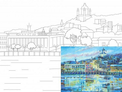 Полотно Етюд на картоні з контуром Міста Київ 30х40 бавовна акрил GPA284206