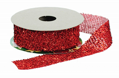 Лента декоративная 2,5 см x 4,5 м красная с блестками K-379893 