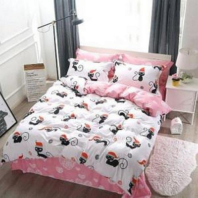 Комплект постельного белья Україна Котик в шапке розовый 