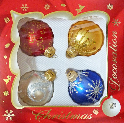 Набор елочных шаров с узорным рисунком 60 мм серебро/золото/синий/красный 60Dуз/4