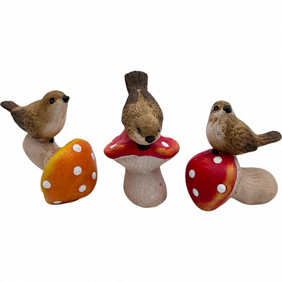 Фигура садовая Zhongyang Economic птичка на грибочке в ассортименте 7x12 см