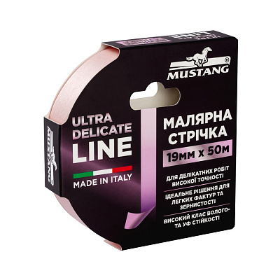 Лента малярная Mustang ULTRA DELICATE LINE розовая 19 мм x 50 м