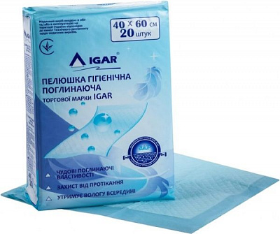 Пелюшки IGAR гігієнічні №20 40x60 cм 20 шт.
