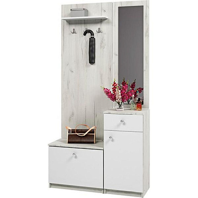 Прихожая с зеркалом Грейд Бристоль белый дуб крафт белый