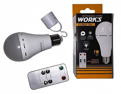 Лампа акумуляторна LED Work's Лампа LED, аварійна - ELR60-7W (A60, 3.7V 1800MAH 7 Вт A60 E27 220 В 4000 К 142572