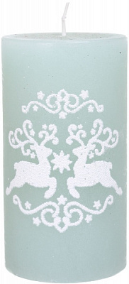 Свеча рустикальная цилиндр 78х140 мм Олени зеленая Pako-If