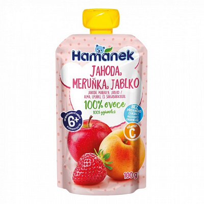 Пюре фруктово-ягодное Hamanek Яблоко с клубникой и абрикосом 100 г 