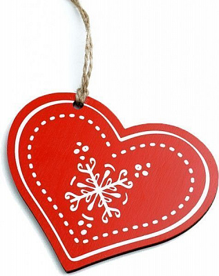Подвеска Сердечко красное Снежинка 7 см dEI-01_04 