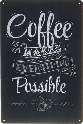 Табличка жерстяна друкована Coffee 30x20 см чорний матовий