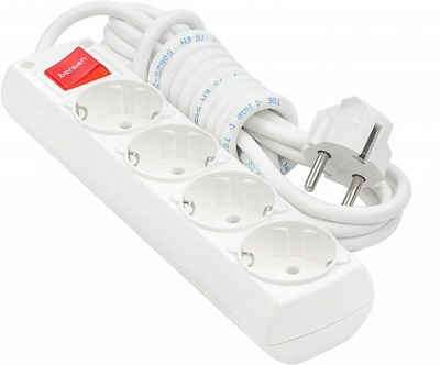 Подовжувач Borsan із вимикачем із заземленням 4 гн. білий 3 м BR.1564-3