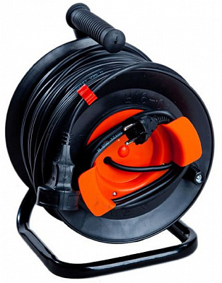 Удлинитель на катушке Леміра без заземления 1 гн. черный с красным 25 м У16-03 2х2,5