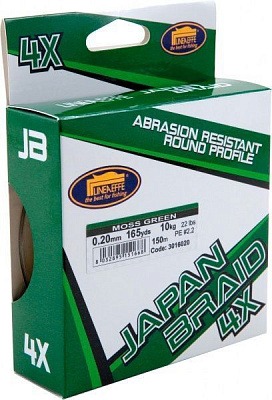 Шнур Lineaeffe 150м 0,25мм 14кг Japan Braid 4X Moss Green