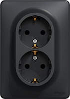 Розетка силова подвійна із заземленням Schneider Electric Sedna Design зі шторками без кришки чорний SDD314221