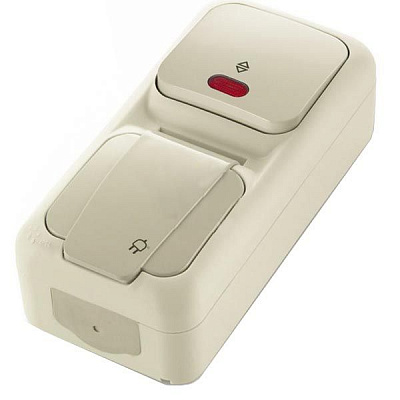 Вимикач одинарний + розетка з підсвіткою Viko Palmiye IP54 кремовий