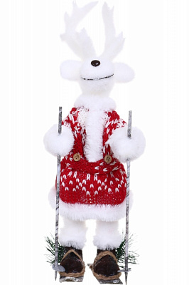 Декорация новогодняя олень на лыжах бело-красный 23х39 см