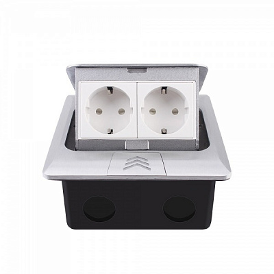 Розетка мебельная двойная с заземлением Livolo C7 IP44 серый VL-SHS016-FCTC-FCTC-S