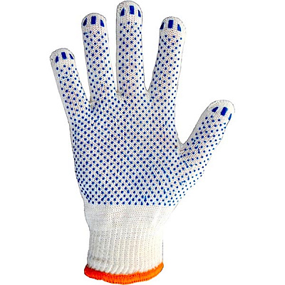 Перчатки Корона белые с синими точками с покрытием ПВХ точка 2XL (11) V8310