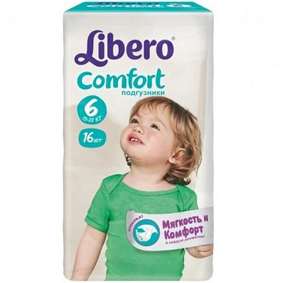 Подгузники Libero Comfort 6 XL 12-22 кг 16 шт