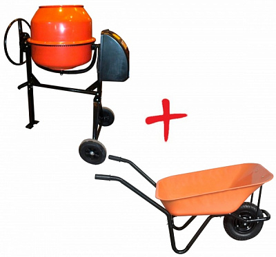 Комплект Бетономешалка Orange СБ 160л + Тачка строительная ALOFT 100л оранжевая