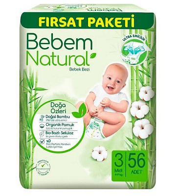 Підгузки BEBEM Natural Midi 3 4-9 кг 56 шт.