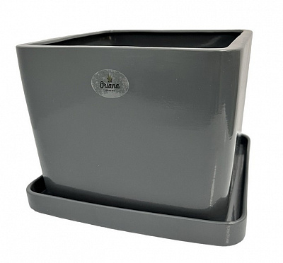Горшок керамический Ориана-Запорожкерамика Квадрат №3 квадратный 2 л графит глянец (064-3-038)