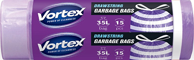 Мешки для мусора с затяжками Vortex HDРЕ фиолетово-белые стандартные 35 л 15 шт.