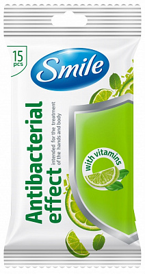 Вологі серветки Smile антибактеріальні звітамінами 15 шт.