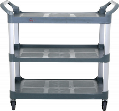 Тележка сервировочная 3 полки серая UFB 925x480х960 мм пластик/нержавеющая сталь