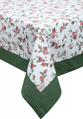 Скатертина Romantic Маленькі троянди 136x180 см зелений із малюнком La Nuit
