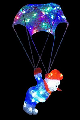 Декоративная фигура светодиодная (LED) Снеговик с парашютом 48 ламп 30 см 