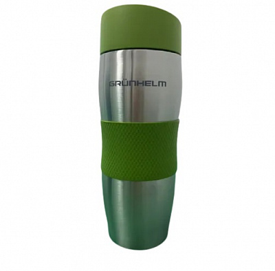 Термочашка 380 мл с силиконовой накладкой (зеленая) Grunhelm