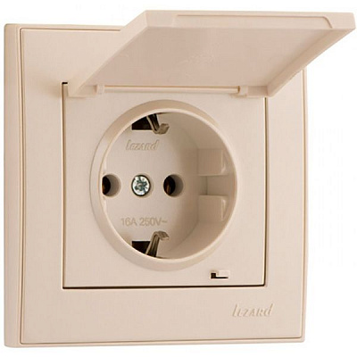 Розетка із заземленням Lezard Rain без шторок з кришкою перлинно-білий 703-3088-123B