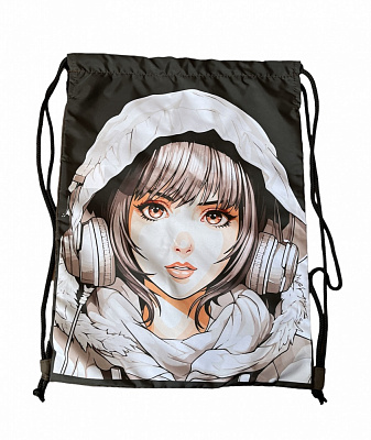 Сумка для обуви ЗОЗ ЮА 470 х 350 девочка в наушниках Аниме плащевка коричневая