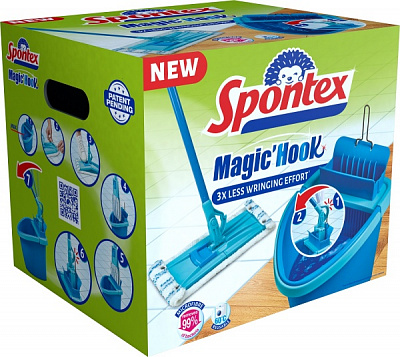 Комплект швабра и ведро с механическим отжимом универсальное SPONTEX Magic Hook 41 см 