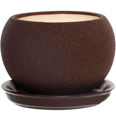 Горщик керамічний Оріана-Запоріжкераміка Куля шовк круглий 1,4л темний шоколад