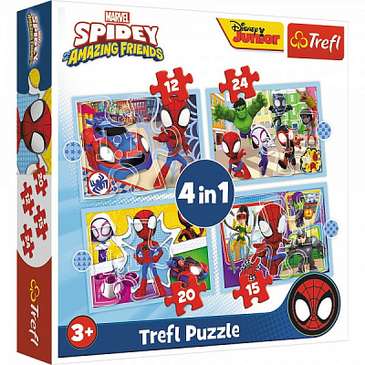 Пазл Trefl 4 в 1 (12,15,20,24) MARVEL Человек-паук и его друзья 3+ 34611