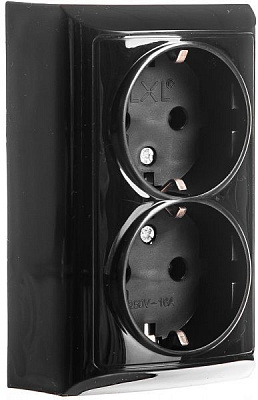 Розетка подвійна із заземленням UP! (Underprice) без шторок без кришки чорний 2212 BLACK