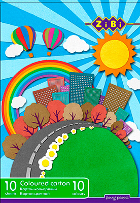 Картон цветной А4 10 цветов 10 листов ZiBi