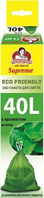 Эко-пакеты для мусора Помічниця Supreme Eco Friendly мята биоразлагаемые 40 л 12 шт. (Supreme Eco Friendly)