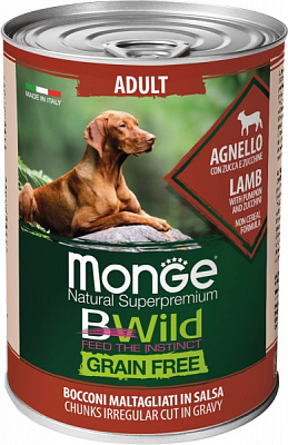 Корм вологий для дорослих собак на всіх стадіях життя для усіх порід Monge BWild Adult з лососем, гарбузом і цукіні 400 г