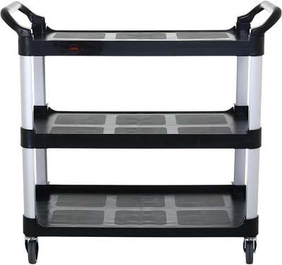 Тележка сервировочная 3 полки черная UFB 925x480х960 мм пластик/нержавеющая сталь